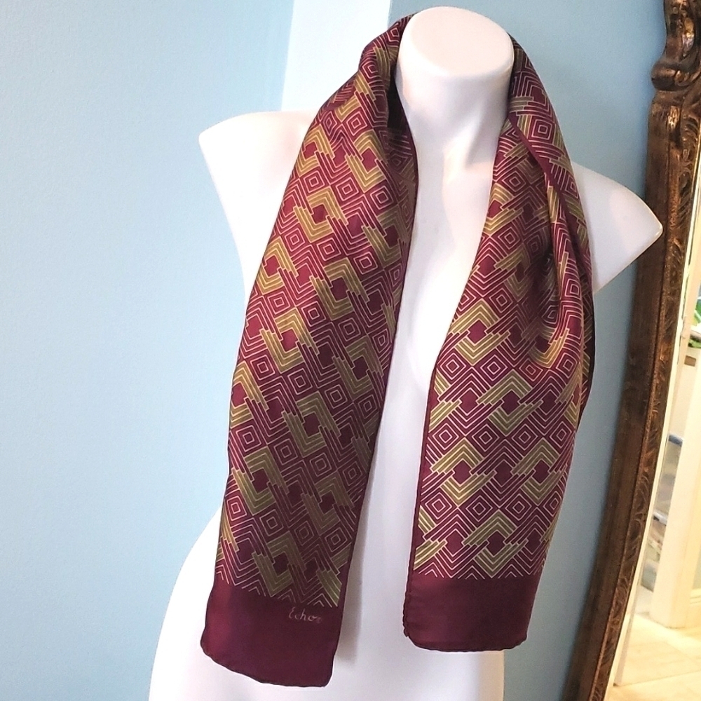 ECHO PLUM AND GREEN GEO PRINT SCARF
